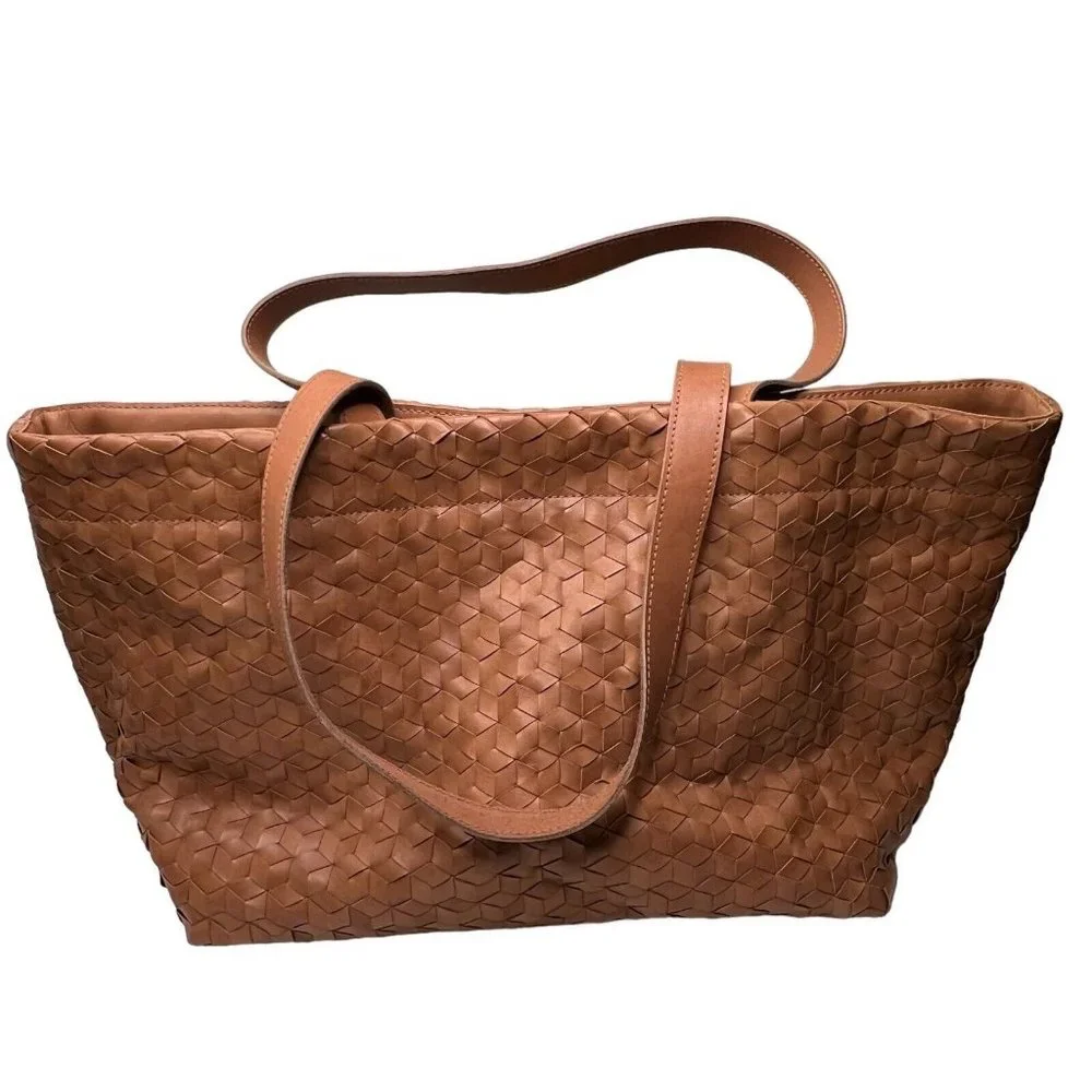 Madewell $198 Large Woven Leather Tote Desert Camel NJ252 - Picture 3 of 7